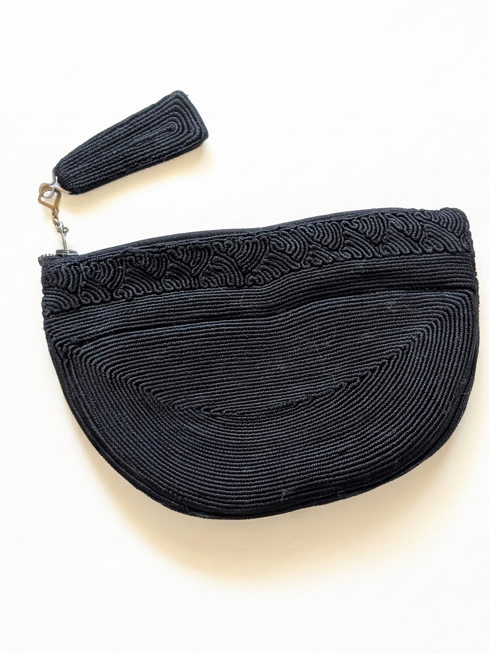 1940s Vintage Black Corded Half-Moon Clutch